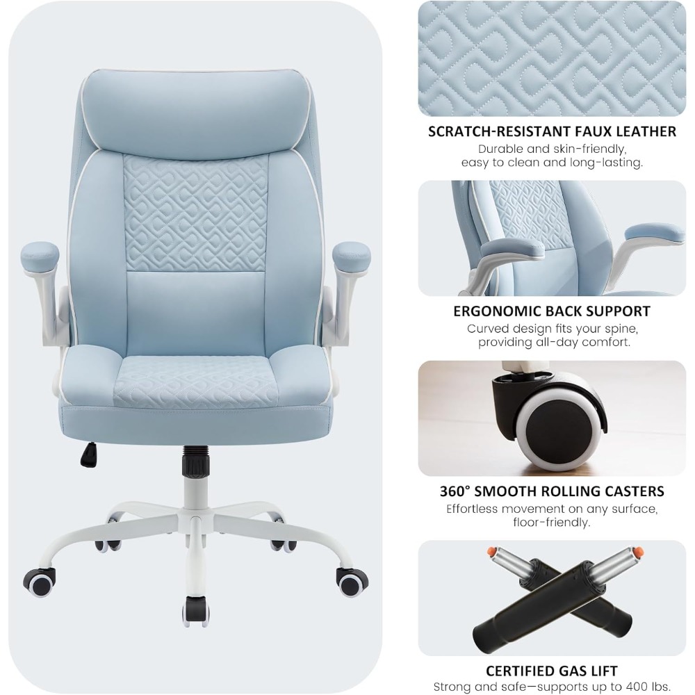 Leather Desk Pad - Computer Desk Chair with Lumbar Support,Comfortable