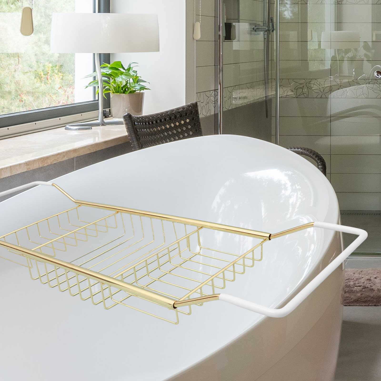 Magazine Holder Rack - Stainless Steel Adjustable Bathtub Rack Telescopic