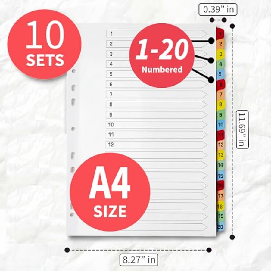 Binder Dividers with Tabs -20  - Tab Divider A4 recensione e prezzo